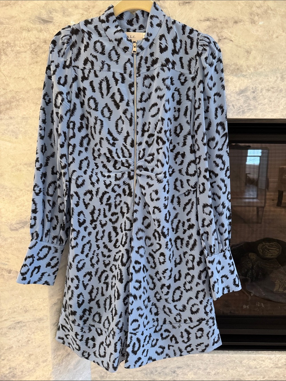 A.L.C. Light Blue and Black Leopard Zip-Front dress